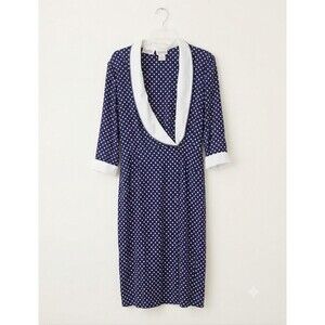 Liz Roberts Dress Plus Size 20 Navy Blue White Polka Dot Retro Collar 100% Poly